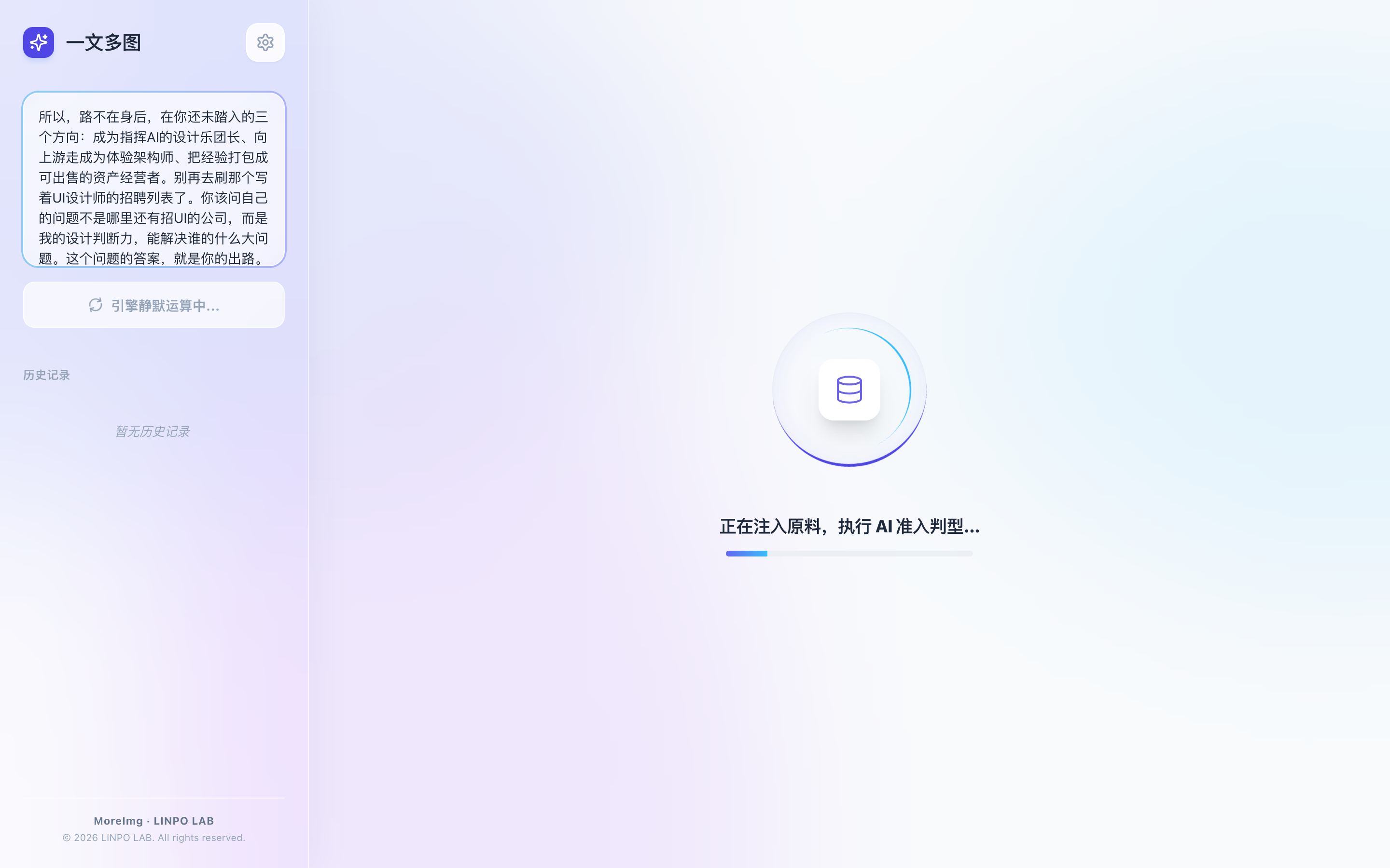 MoreImg 提交文章后进入 AI 分阶段处理的初始界面